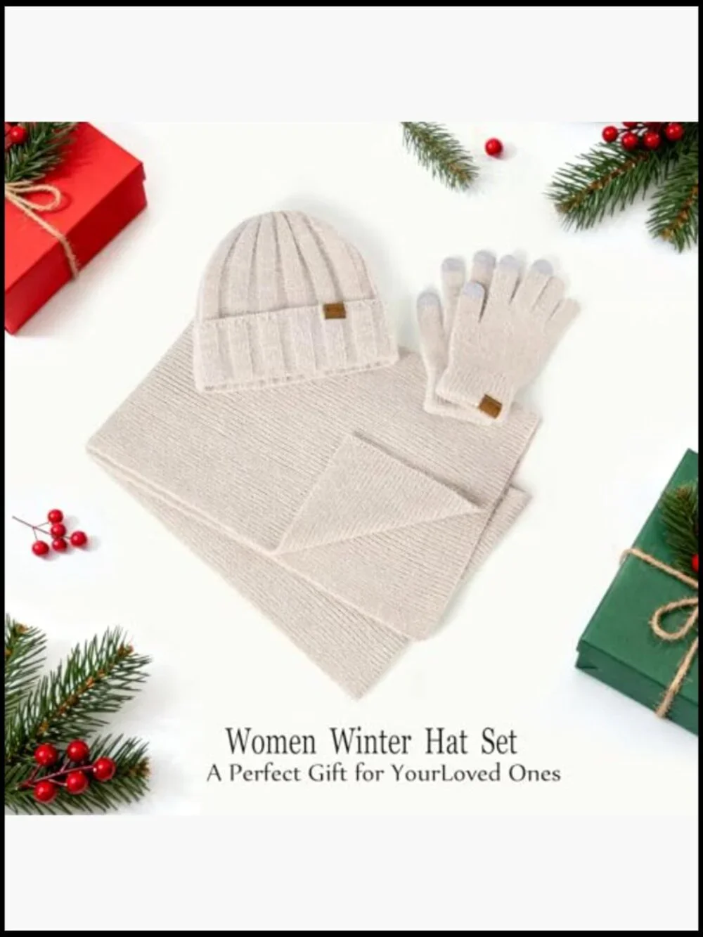 Premium Acrylic & Wool Winter Beanie Hat Scarf Touchscreen Gloves Set